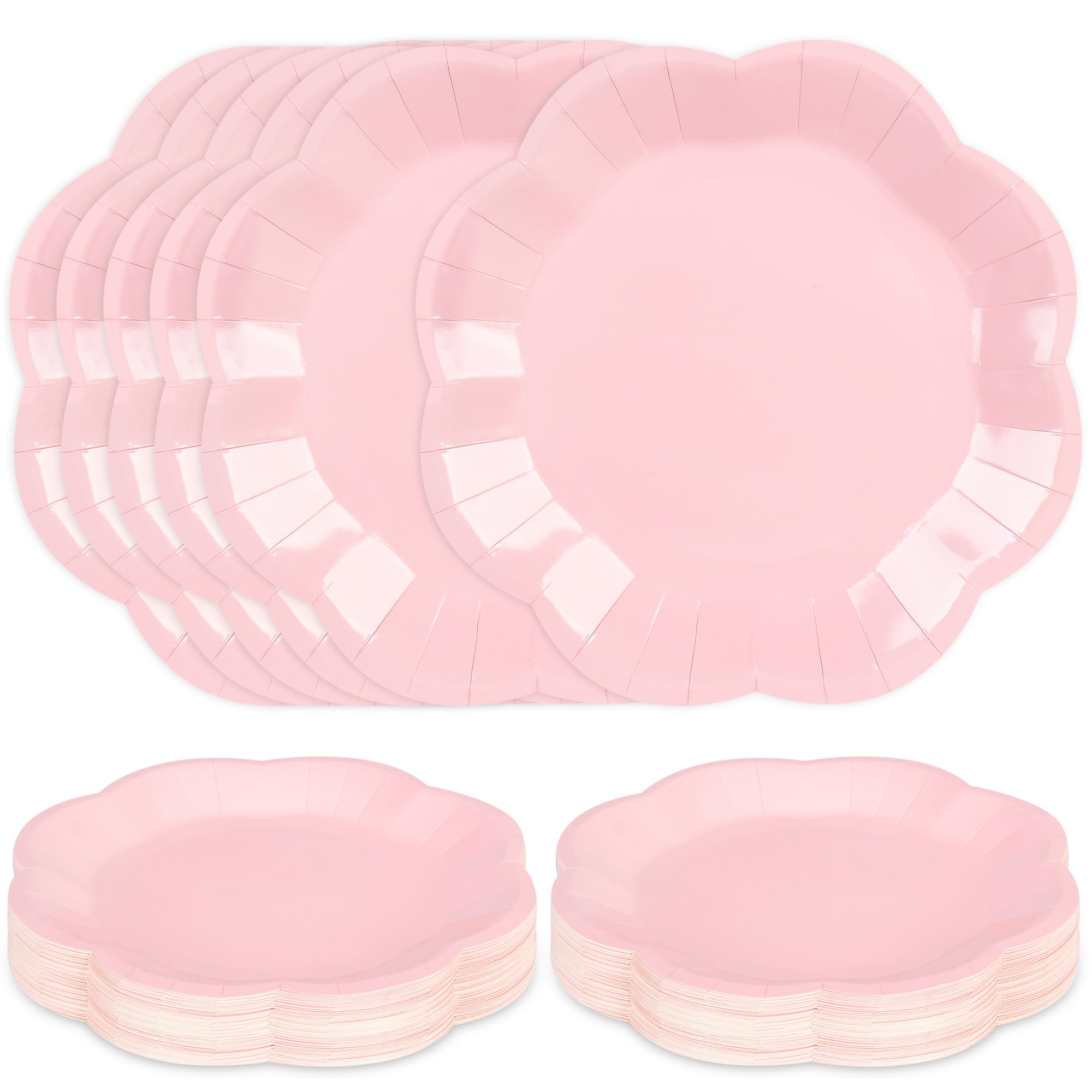 ZUQMZUQ 30 Pcs Light Pink Paper Plates - 9 Inch Pink Scalloped Dessert Plates Disposable Light Pink Birthday Party Supplies Dinner Plates for Wedding Valentine's Day Baby Shower