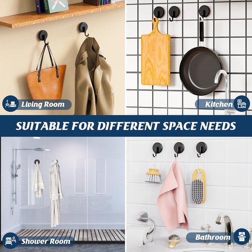 MOTAIPEAK Suction Cup Hooks - Versatile Shower Hooks for Glass, Tile & Metal - Black (2 Pack)