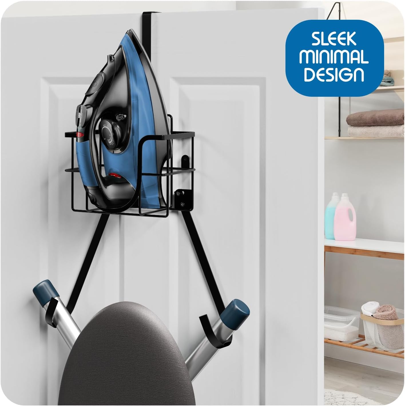 T&V Ironing Board Holder - Wall Mount & Over The Door Hanger | Heat Reflective & Stain Resistant Cover Set