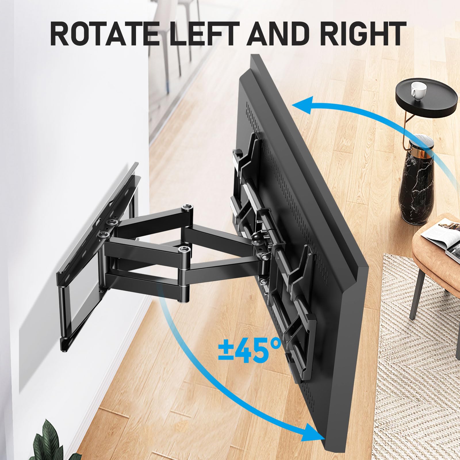 WNJQBY Full Motion TV Wall Mount - 37-85'' Flat/Curved TVs, Swivel Articulating Arms, Max VESA 600x400mm, Tilt Rotation, Holds up to 135 lbs