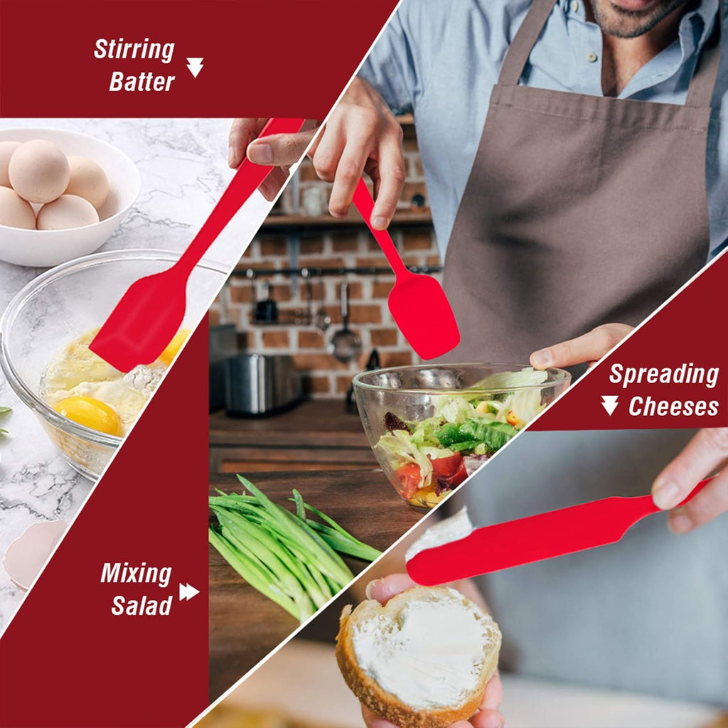 P&P CHEF Silicone Spatula Set - 7 Heat-Resistant Kitchen Utensils for Non-Stick Cooking | Flexible & Dishwasher Safe, Red