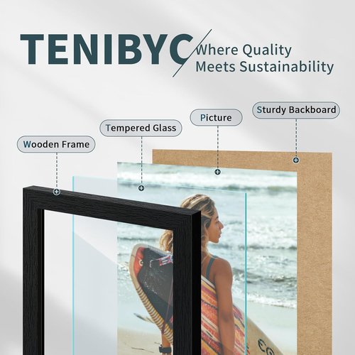 Black Woodgrain Picture Frame Set of 3 | Solid Wood & HD Tempered Glass for Table Display or Wall Hanging
