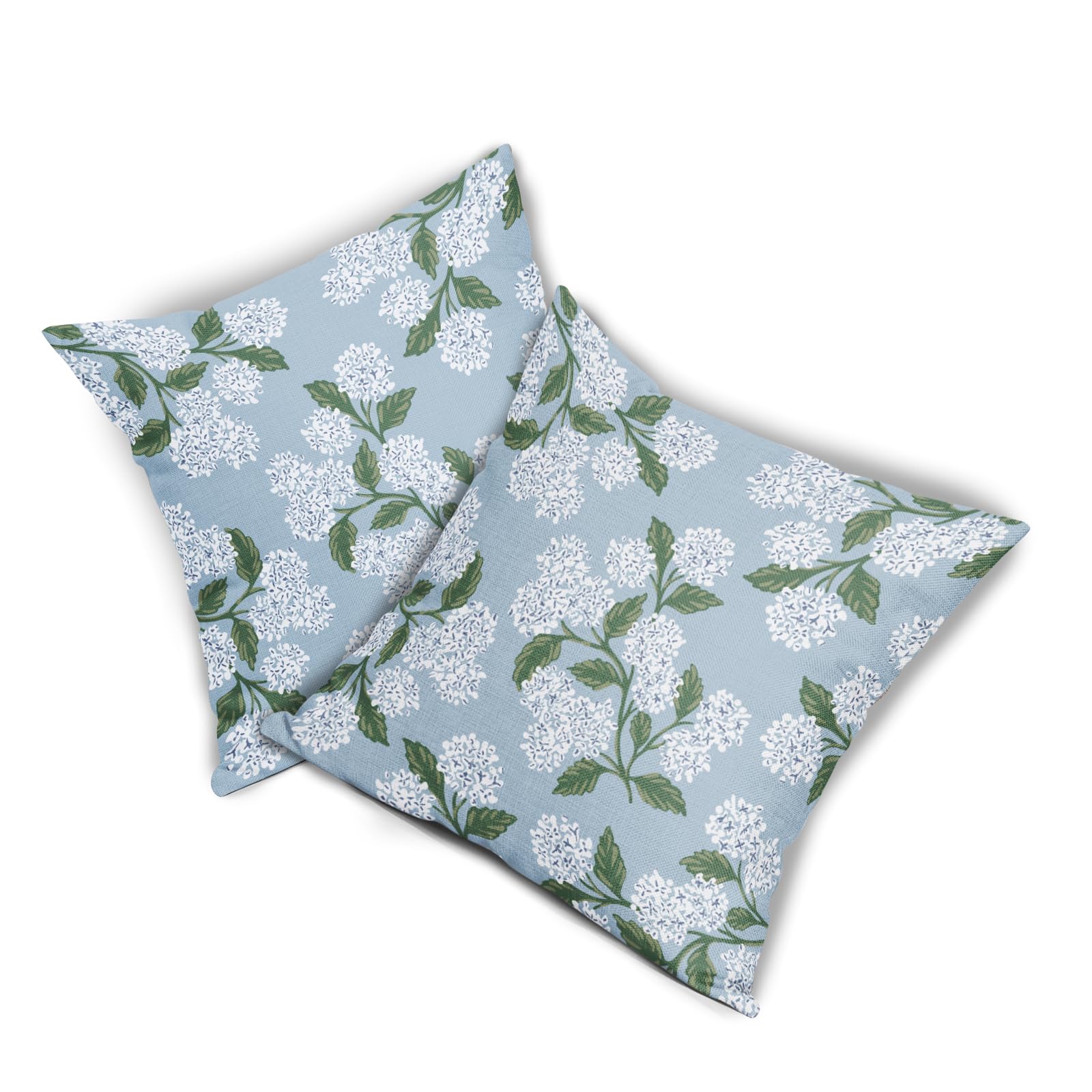 Light Blue Green White Hydrangea Pillow Covers 18x18 Set of 2 Floral Leaves Print Decorative Throw Pillowcases Outdoor Rustic Flower Farmhouse Spring Cushion Cases Decor for Home Couch Sofa Bed