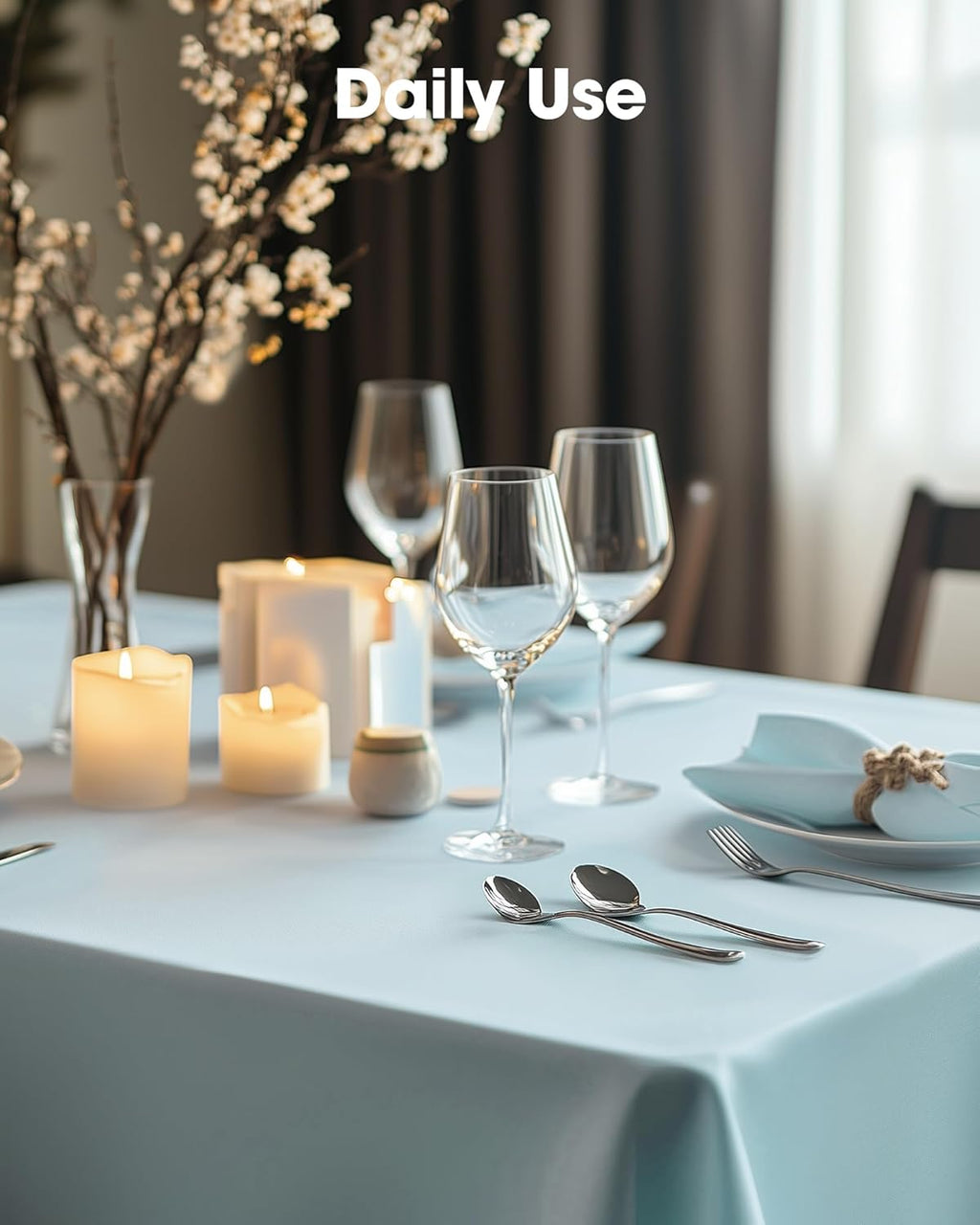 Pureegg Disposable Plastic Table Cloths - 54 x 108 Inch, Leakproof Baby Blue for Easter Parties & Weddings