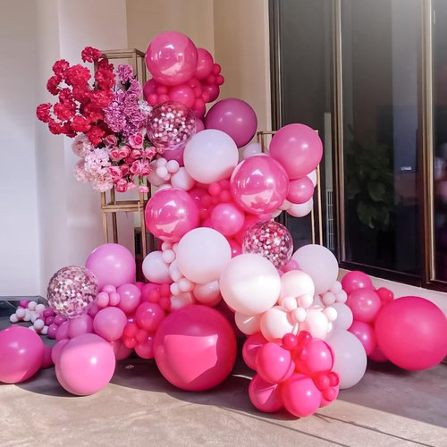 MEBAY Pink Balloon Arch Kit, 146 PCS Hot Pink Light Pastel Pink Metallic Balloons Garland with Confetti for Bridal Baby Shower Birthday Princess Wedding Party Decorations