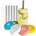 Mason Jar Lids, 6 Pack Wide Mouth Mason Jar Lid with Straw Hole for Ball Caning Jar - Drinking Coffee, Smoothies, Boba-Milk Tea, Dishwasher-safe & Leak-proof