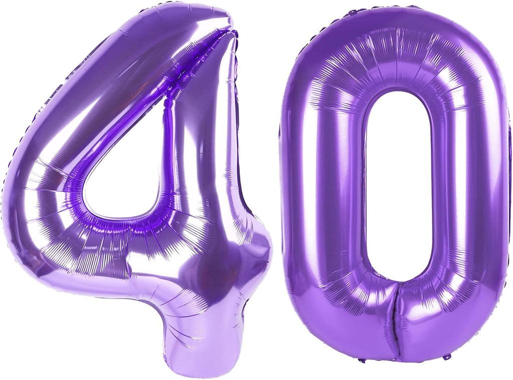 Purple Number 40 Balloon - 40 Inch Giant Foil Balloon for 40th Birthday Party Decorations