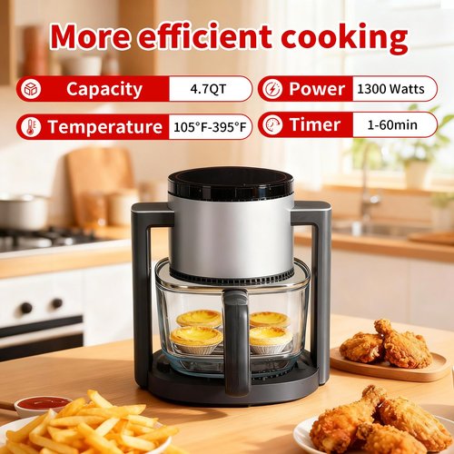 OLIXIS 4.7Qt Glass Air Fryer, Non Toxic Air Fryer with 10 Preset Cook Modes, 395°F Rapid Air Crispy Technology, Roast Bake Dehydrate Reheat, Nonstick & Easy-Clean Basket, 1300W