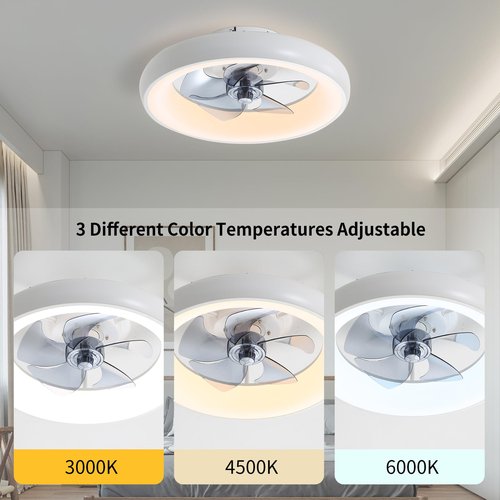 CxiFzer 19‘’Ceiling Fan with Light Memory and Remote,Low Profile Flush Mount Memory,5 Blades 6 Speeds, Dimmable LED, Quiet DC Motor, for Bedroom, Living Room, White