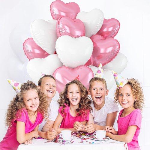 Heart Balloons by Pink White | 12 Pcs Light Pink Foil Balloons - 18 Inch for Baby Shower, Birthday, Wedding Decor