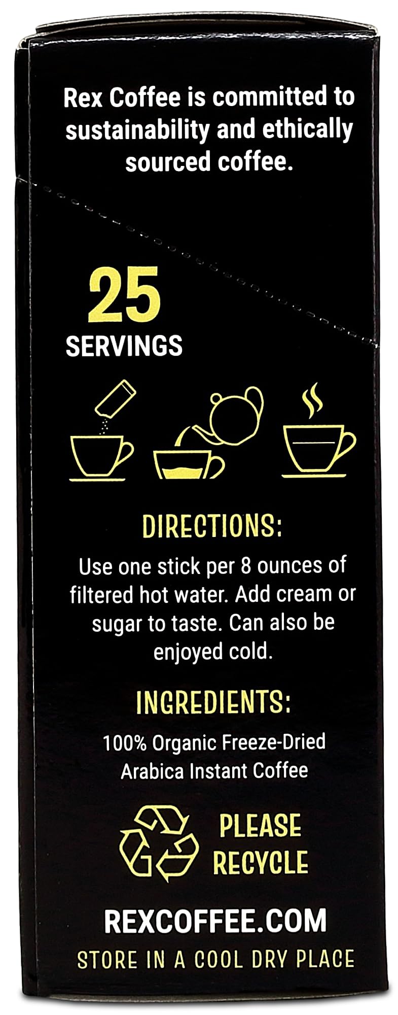 Rex Coffee Freeze-Dried Instant Sticks, Organic & Fairtrade Medium Roast Arabica, 200 Single Serve Packets - Lab Tested for Mold, Mycotoxins, Heavy Metals, & Acrylamide