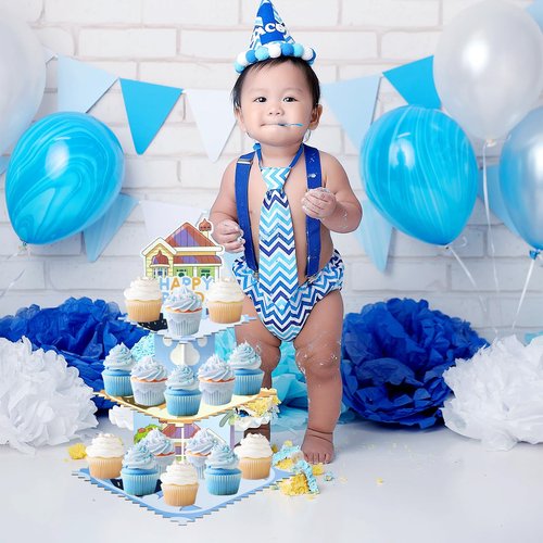 Lukinuo Blue Dog Birthday Party Cake Stand 3 Tier Blue Dog Theme Cupcake Stand Dessert Tower Holder for Baby Shower Birthday Cake Table Dessert Tower Decorations ﻿