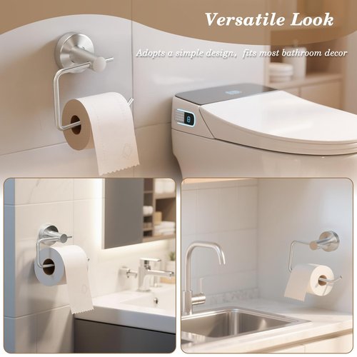 Aneder Brushed Silver Toilet Paper Holder, Stainless Steel Toilet Roll Holder Wall Mounted with Drill Installation, Fingerprint-Resistant & Rustproof Bathroom Tissue Holder