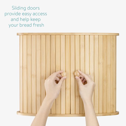 Navaris Wooden Bread Box - Countertop Kitchen Corner Bread Bun Farmhouse Loaf Bagel Wood Container with Sliding Doors - Corner Wood Breadbox
