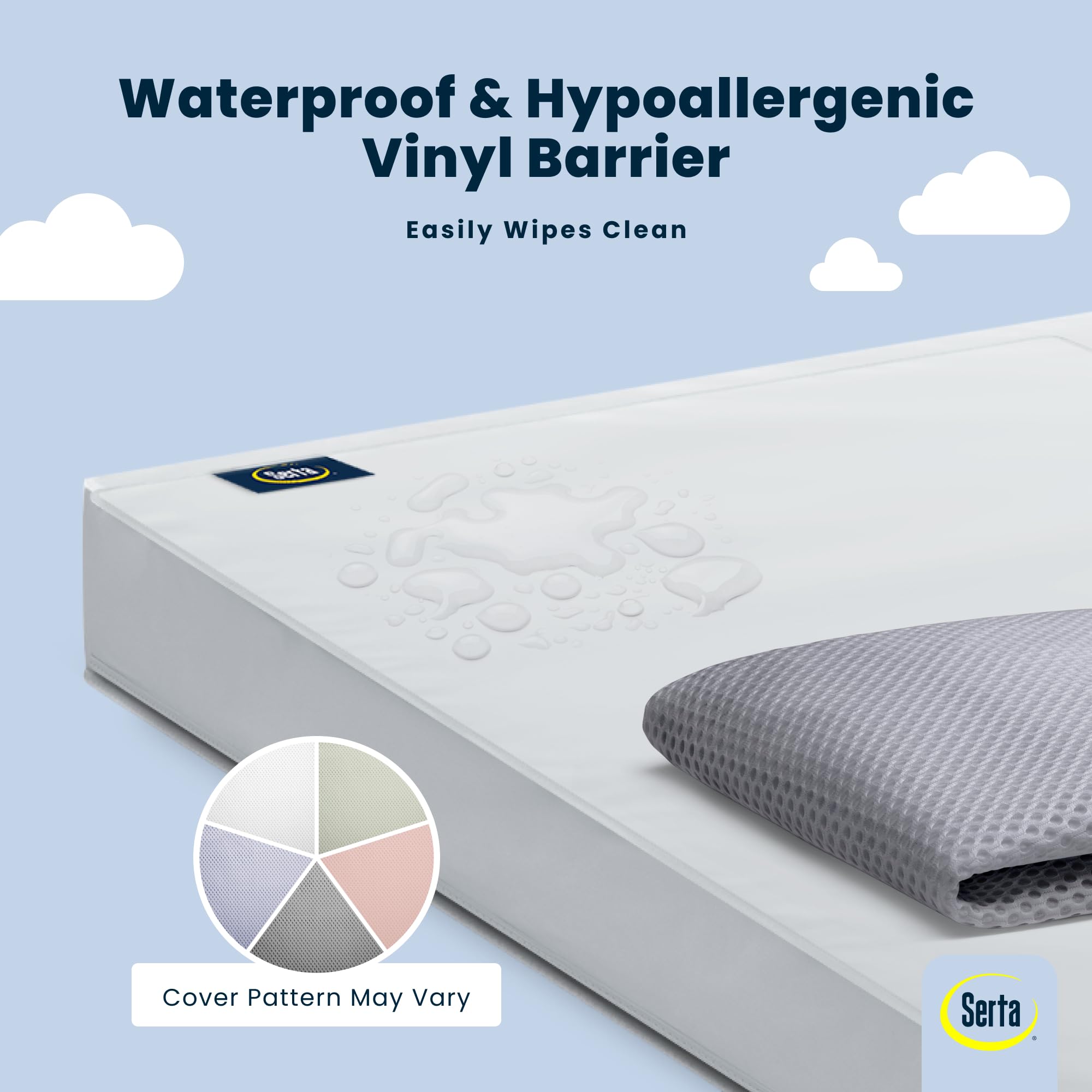 Serta Perfect Start Breathable Limited Two -Stage Crib Mattress and Toddler Mattress - Breathable Cover and Fiber Core, Machine Washable Cover, Waterproof, 7 Year Warranty, Made in USA