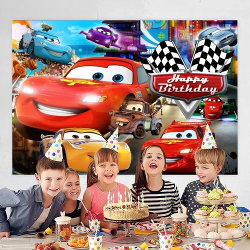 Wall Decor Backdrop for Cars Themed Birthday Decorations, Cars Themed Banner for Kids Birthday Party Supplies (5x3ft)