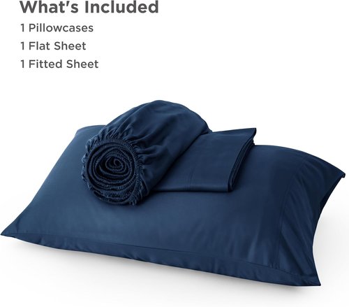 Bedsure Cooling Twin Sheets - Breathable Rayon from Bamboo, Soft & Silky, Deep Pocket Up to 16 Inches, Navy