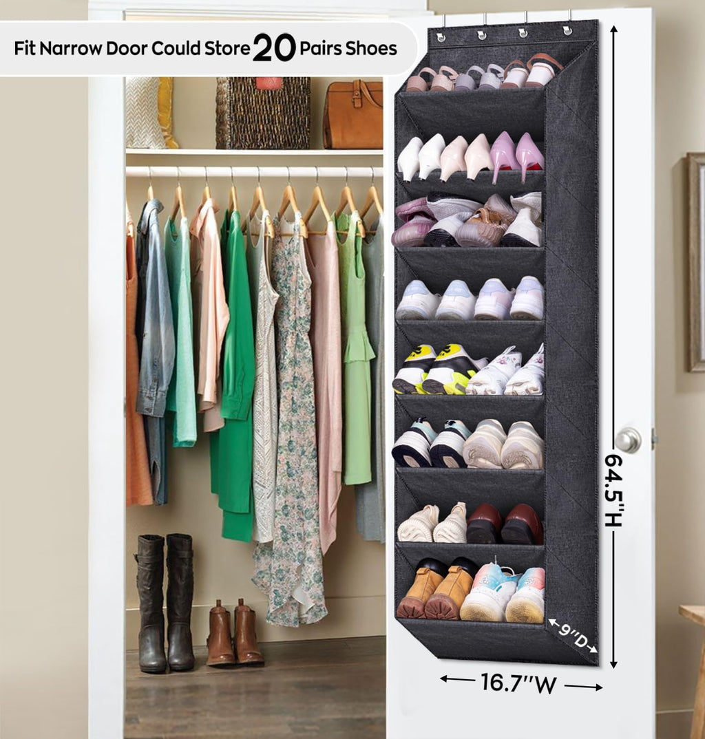 Sleeping Lamb Over The Door Shoe Organizer - Large Deep Pockets for Boots Storage | Black