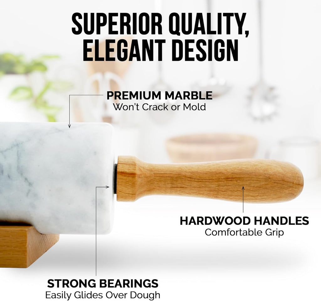 Zulay Kitchen Marble Rolling Pin - 17-Inch Polished Design with Beechwood Handle | Non-Stick Baking Tool