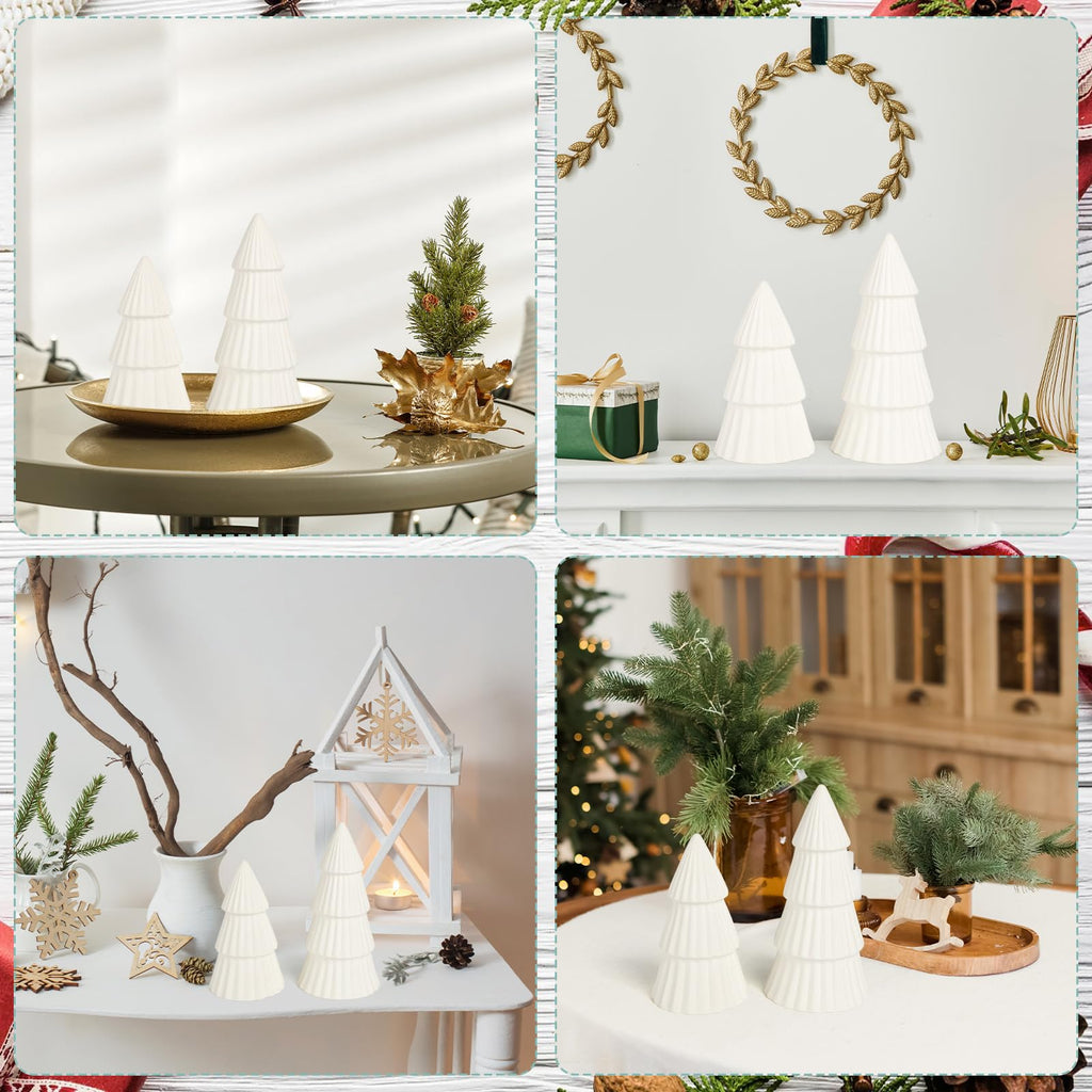 White Ceramic Christmas Tree, Porcelain Christmas Tree Table Decorations Farmhouse Christmas Decor Trees for Tabletop Winter Mantle Shelf Dinner Holiday Party Supplies Set of 2 (White)