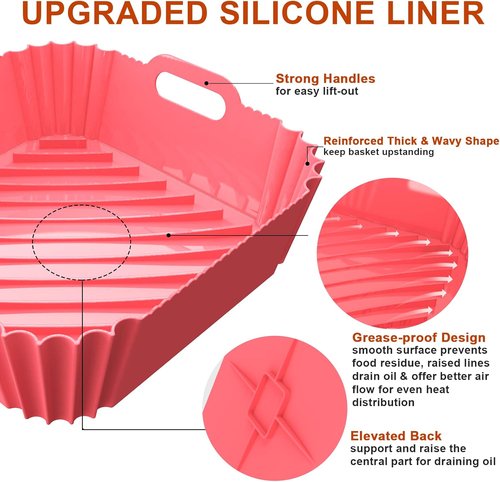 Air Fryer Silicone Liners - Reusable 7.1 Inch Square Mats for 4-7 QT Air Fryers | 2 Pack Kitchen Accessories