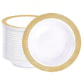 I00000 100 Gold Plastic Bowls, 12 oz White Disposable Bowls,Fancy Plastic Salad Bowl,Premium Heavy Duty Disposable Soup Bowl for Parties,Weddings,Dinners, Catering, Picnics
