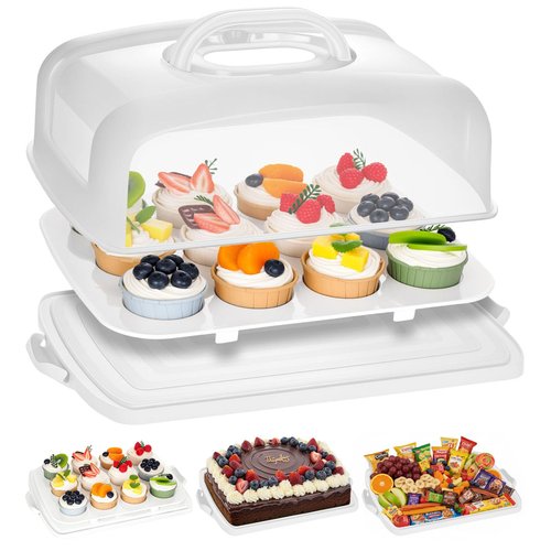 VGOODALL Cake Carrier, 12 Capacity Large Cupcake Holder, 3-in-1 Rectangular Cake Containers for Pies Muffin Candies Fruits Snacks, Dessert Storage Box for Parties, Picnics, Baking(14×10.8×5)