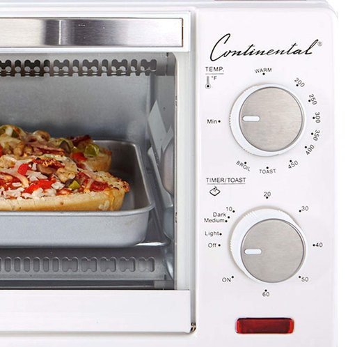 Continental Electric CE-TO101 4-Slice Toaster Oven, Frozen Snack, White