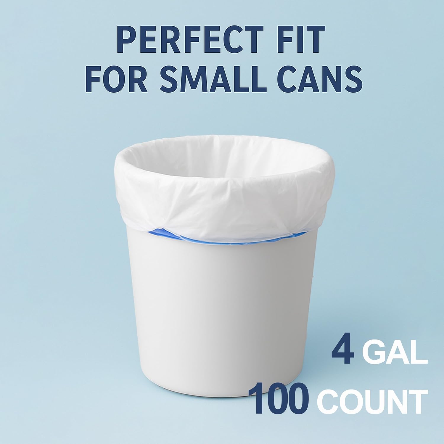 Skiennix 4 Gallon Small Trash Bags - Strong Leak-Proof Drawstring Garbage Bags, 100 Pack | White Bin Liners for Bathroom, Office, Dorm
