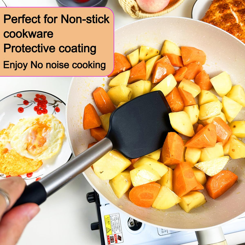 KLAQQED 5Pcs Silicone Spatula Heat Resistant Long Large Spatulas Set for Nonstick Cookware, Rubber Pancake Fish Turner Spatula for Kitchen Use Silicone Cooking Kitchen Utensils Set Black