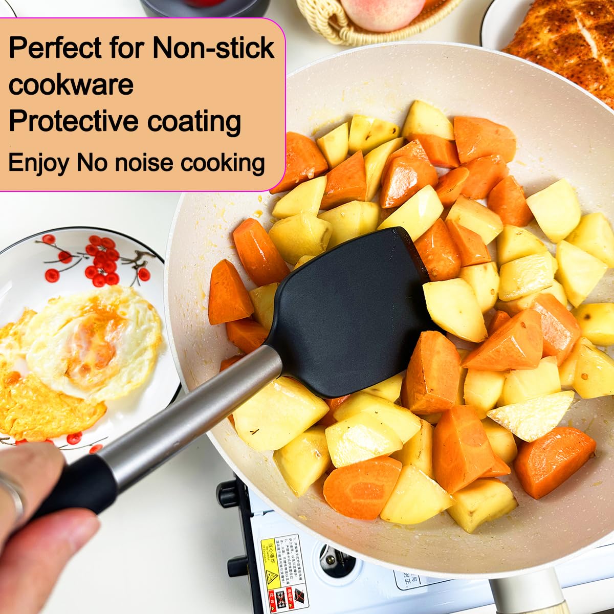 KLAQQED 5Pcs Silicone Spatula Heat Resistant Long Large Spatulas Set for Nonstick Cookware, Rubber Pancake Fish Turner Spatula for Kitchen Use Silicone Cooking Kitchen Utensils Set Black