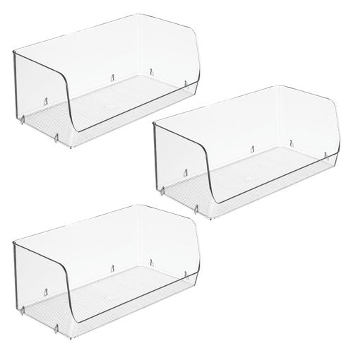 iDesign Stackable Open-Front Storage Bins for Kitchen and Pantry Organization - Set of 3 - Clear