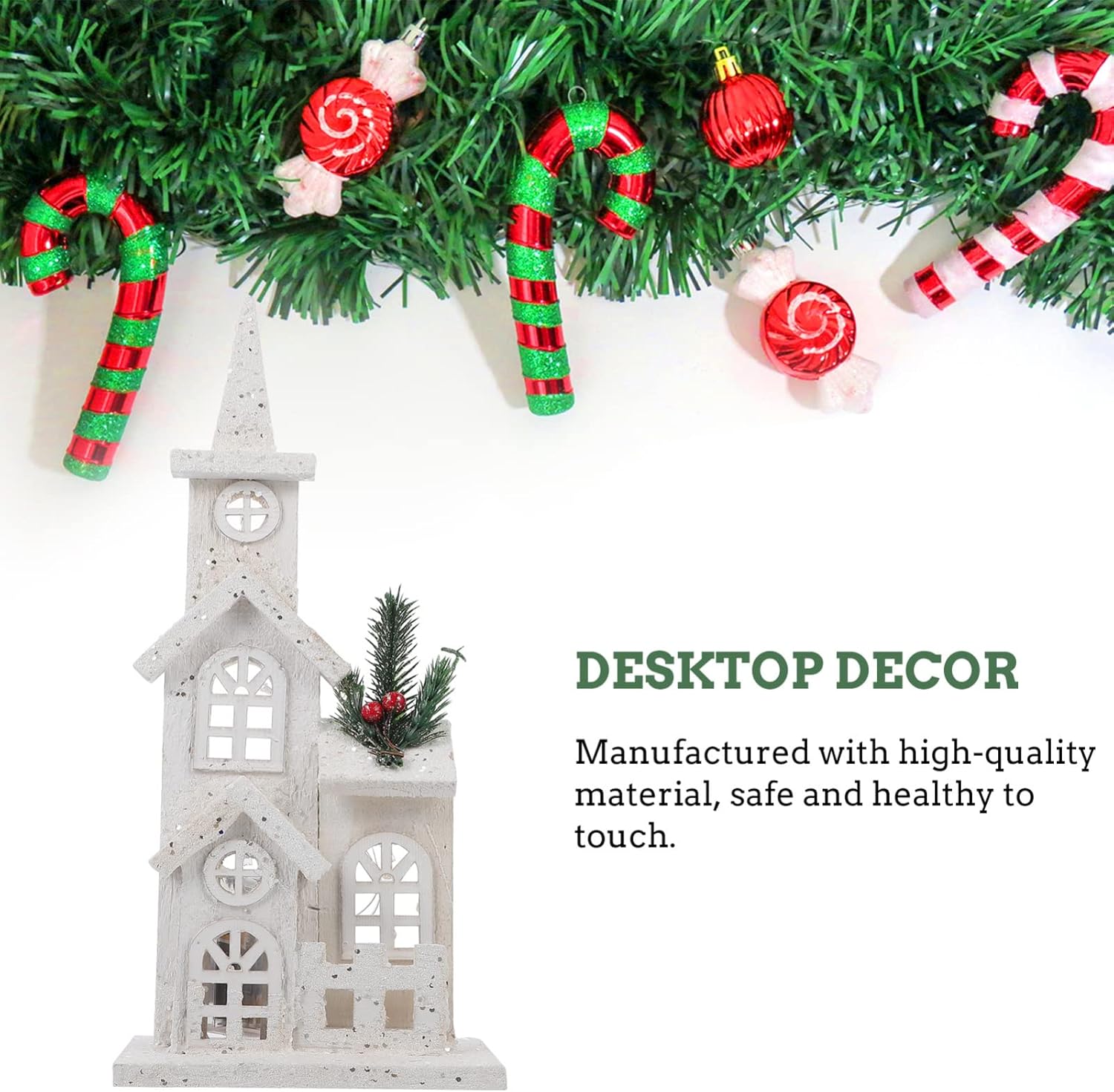 NUOBESTY Christmas LED Church Light House - Festive Wood Village Snow Scene Decor | Holiday Desktop Ornament