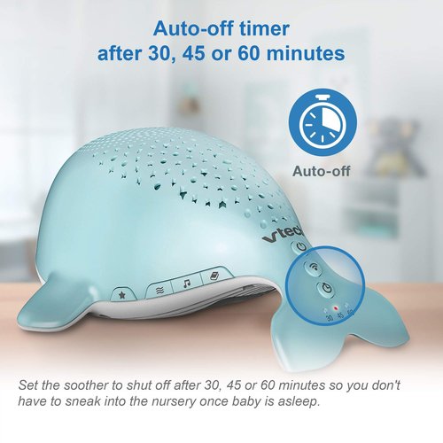 VTech Communications BC8312 Wyatt The Whale Storytelling Baby Sleep Soother with a White Noise Sound Machine Featuring; 10 Stories, 10 Ambient Sounds & 10 Calming Melodies with Glow-on-Ceiling