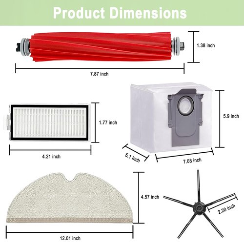 17 Pack Roborock Q7 Replacement Parts Compatible for Roborock Q7 Q7+ Q7 Max Q7 Max+ Vacuum Cleaner,1 Main Brush, 4 Filter, 4 Side Brush, 4 Mop Cloth, 4 Dust Bag