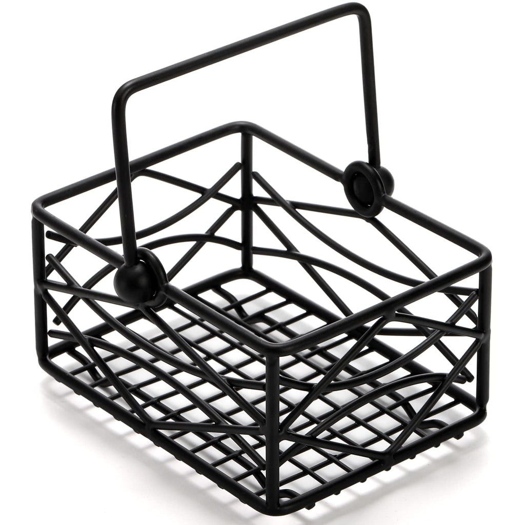 Yarlung 2 Pack Sugar Packet Basket Metal Wire Tea Bag Holder with Removable Stylish Handle, 4.7x3.5x2.5 Inches Coffee Bar Packet Coffee Pod Holder for Coffee Table, Office, Elegant Black