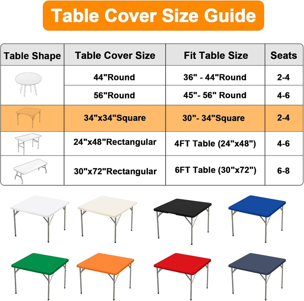 Stretchy Spandex Table Cover by [Brand Name] - 34" x 34" Ivory Fitted Tablecloth, Washable & Wrinkle-Resistant for Indoor/Outdoor Use