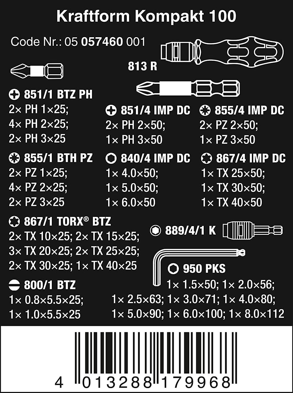 Wera 5057460001 | KK 100 52-Piece Metric Compact Pouch Tool Set for Easy Organization