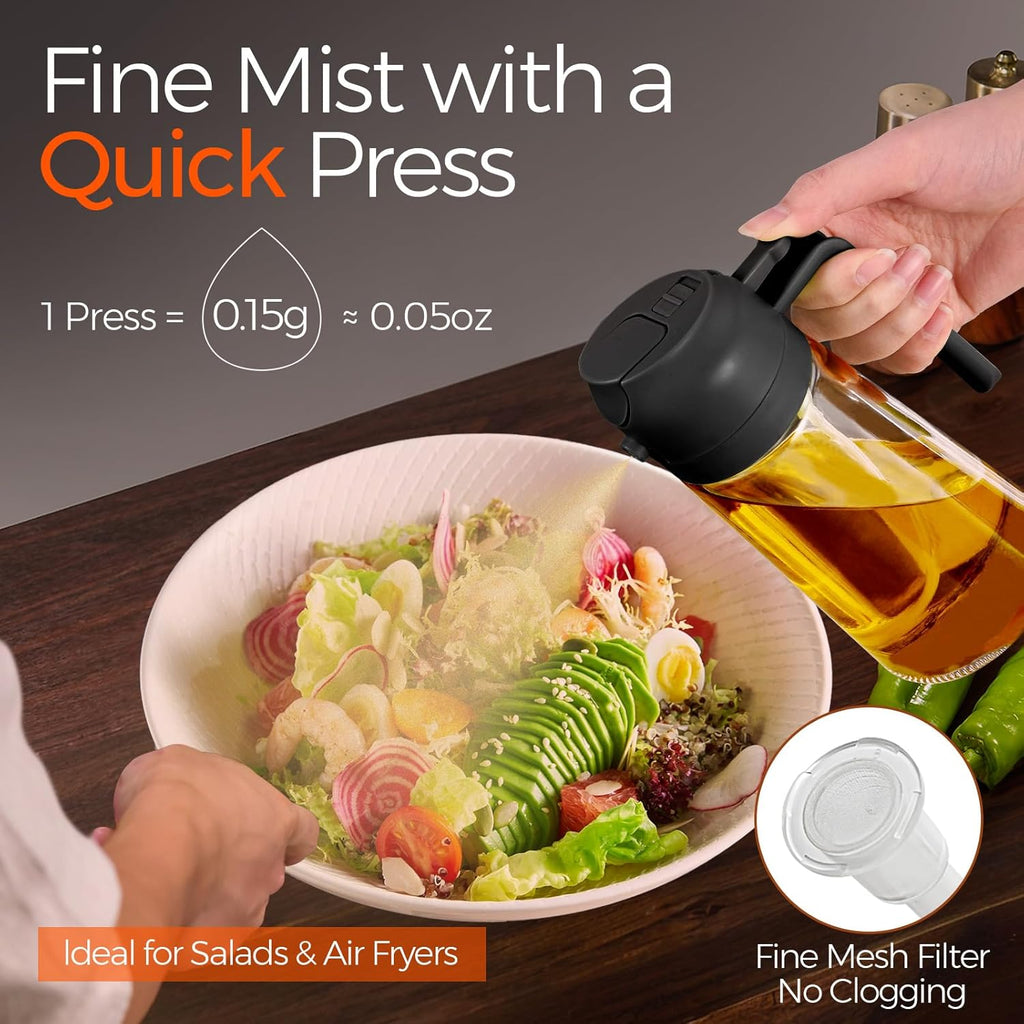 YARRAMATE Glass Olive Oil Sprayer - 16oz Premium Food Grade Dispenser for Cooking & BBQ (Black)