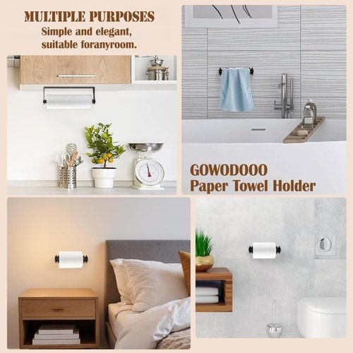 GOWODOOO Paper Towel Holder Under Cabinet,Paper Towel Holder,SUS304 Stainless Steel Alloy Kitchen Towel Holders,Self Adhesive Kitchen Roll Holder for Kitchen,Living Room,Bathroom(Matte Black)