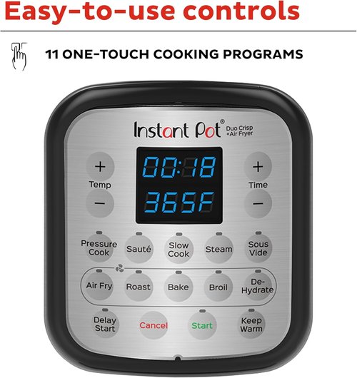Instant Pot Duo Crisp 11-in-1 Air Fryer & Electric Pressure Cooker - 8QT Black/Stainless Steel, Free Recipe App