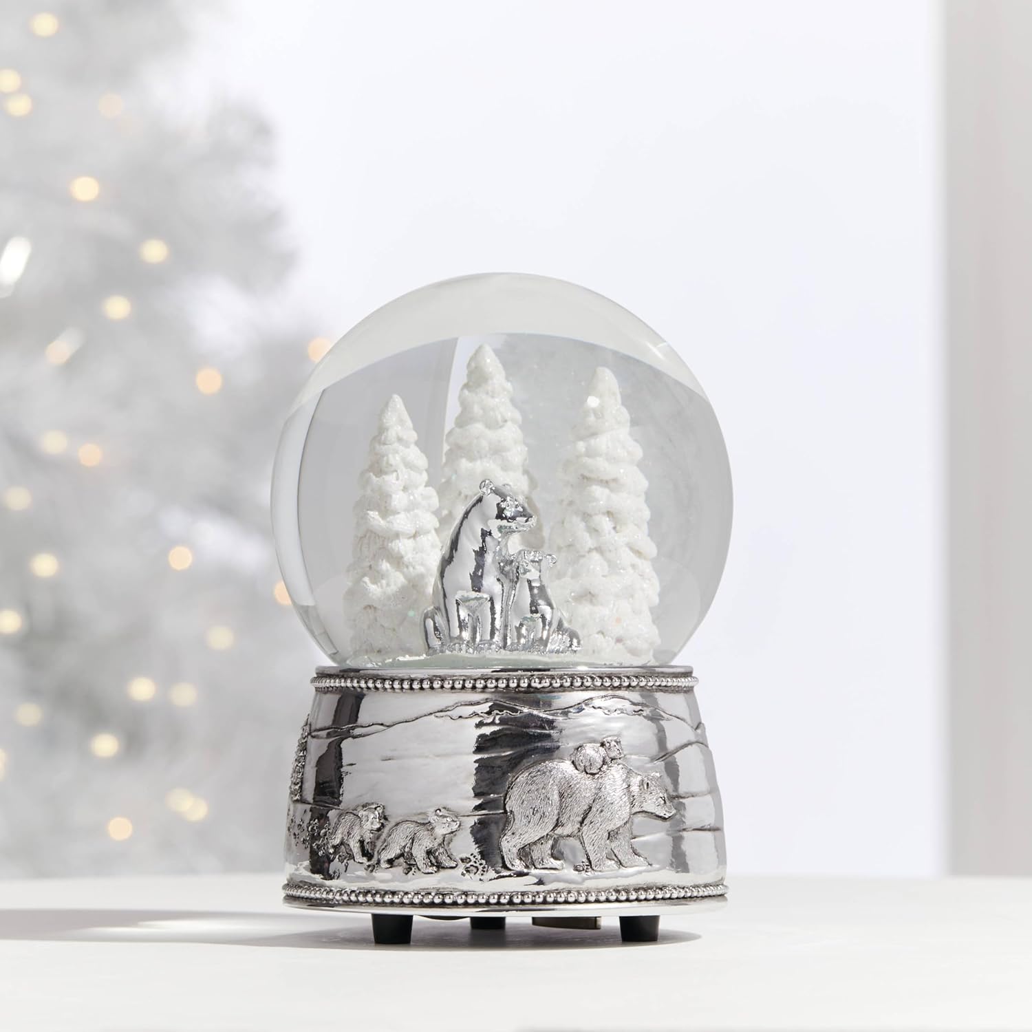 Reed & Barton Musical Snow Globe - North Pole Bound Polar Bears | Silver-Plated Winter Decor (1 Piece)