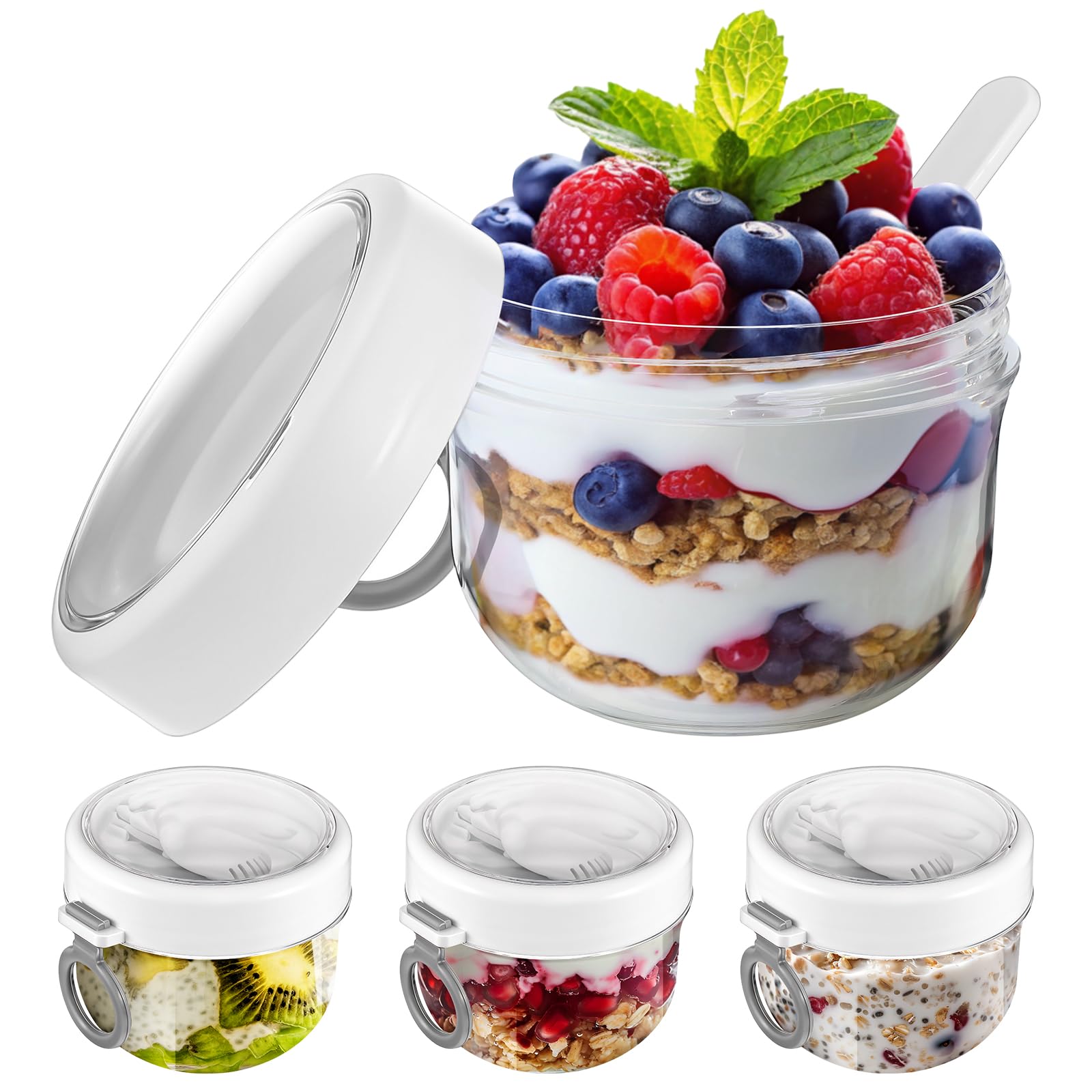 4-Pack 20oz Airtight Oat Containers with Lids & Spoons for Cereal & Salad