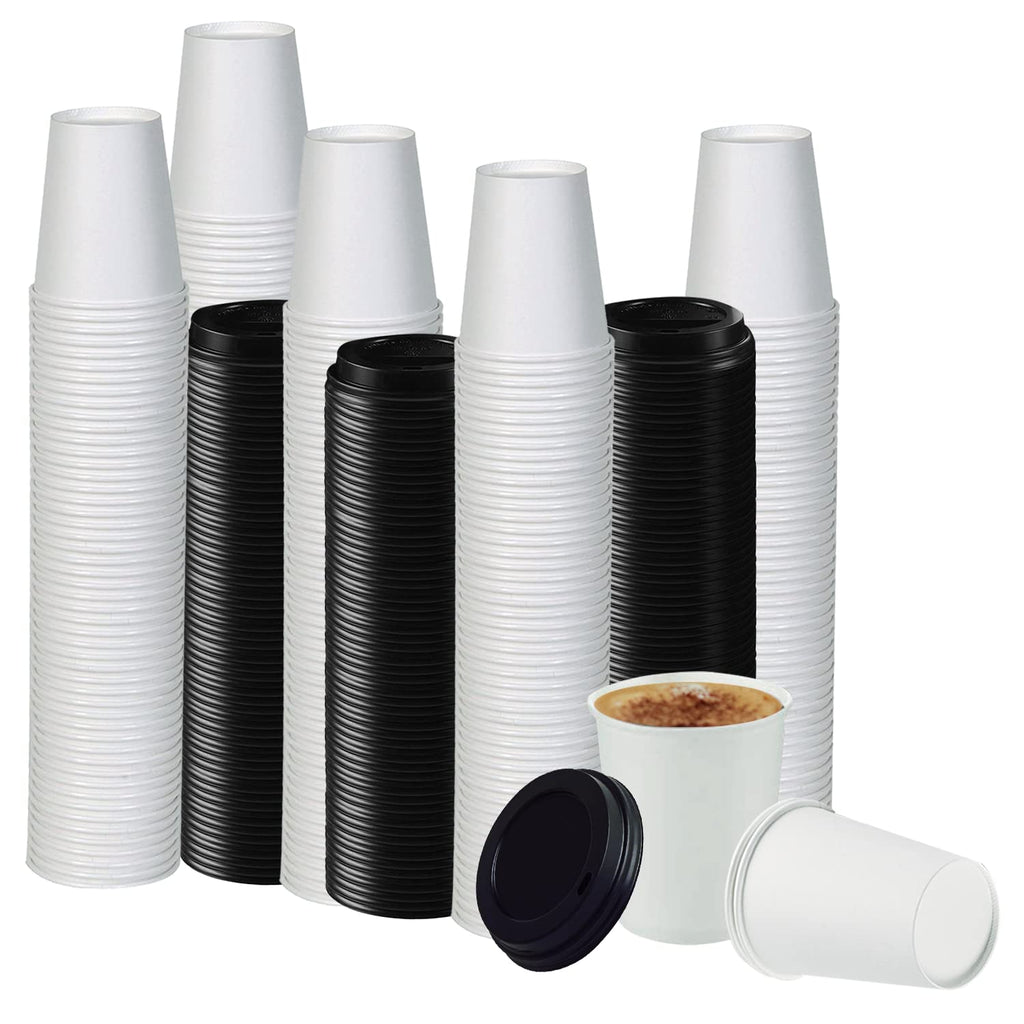 Smygoods White Disposable Paper Coffee Cups with Lids (12 OZ, 100 Count) For Hot Beverages, Tea, Espresso, Cocoa - To Go Drink Containers, Café & Office