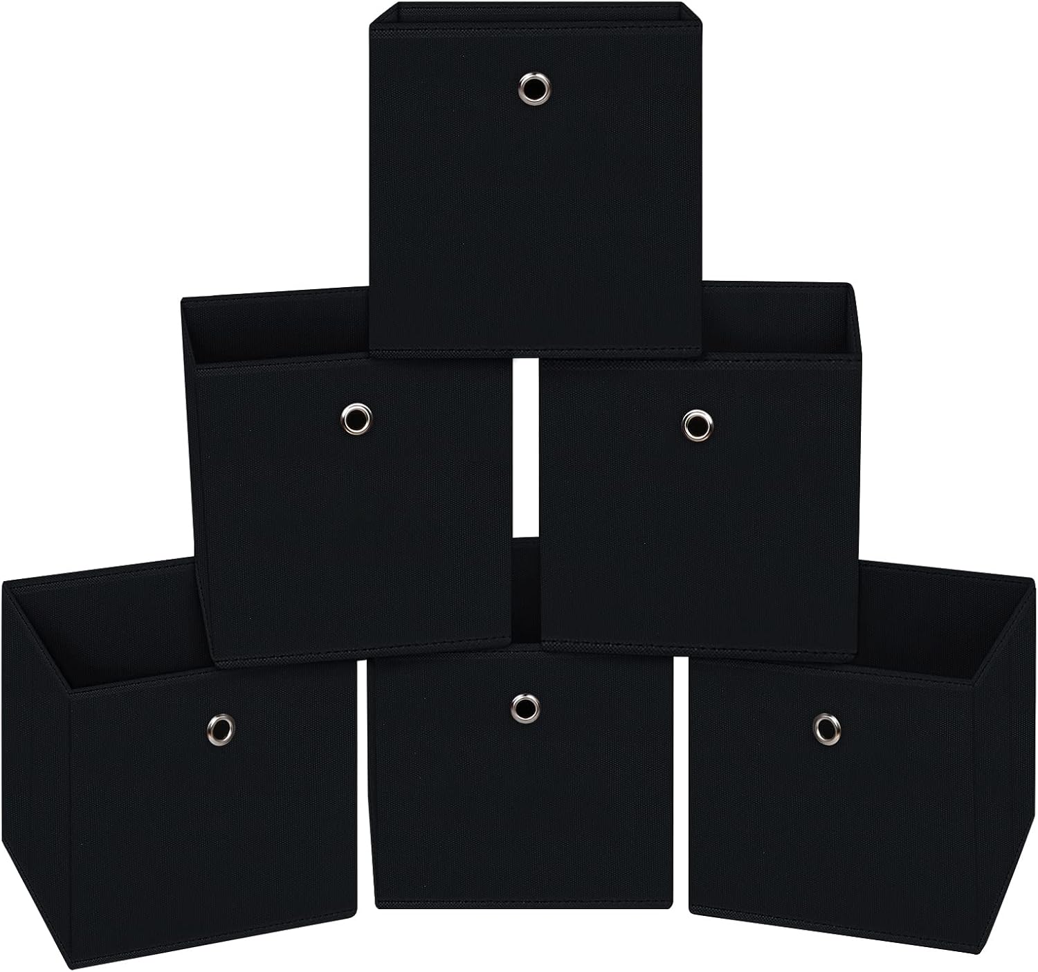 Skiennix Black Foldable Storage Cubes - 11 Inch Fabric Organizer Bins with Handles | Set of 6