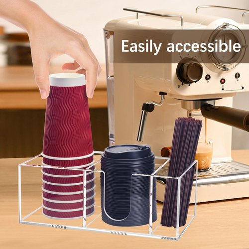 Goindy Coffee Bar Accessories and Organizer, Disposable Cup Holder for Countertop, Acrylic Storage and Organization for Cup Lid Stirrers Pod, Farmhouse Table Decor
