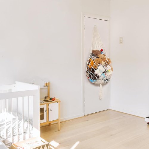 Amdermi Stuffed Animal Storage Hammock - 60" Macrame Toy Organizer for Kids' Room | Cream Color