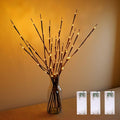 3PCS LED Lighted Branches Lights with Timer Battery Operated, 30 INCH Artificial Willow Brown Branches with Warm White Fairy Lights Vase Decorative Sticks for Home Christmas Party Holiday Home Decor