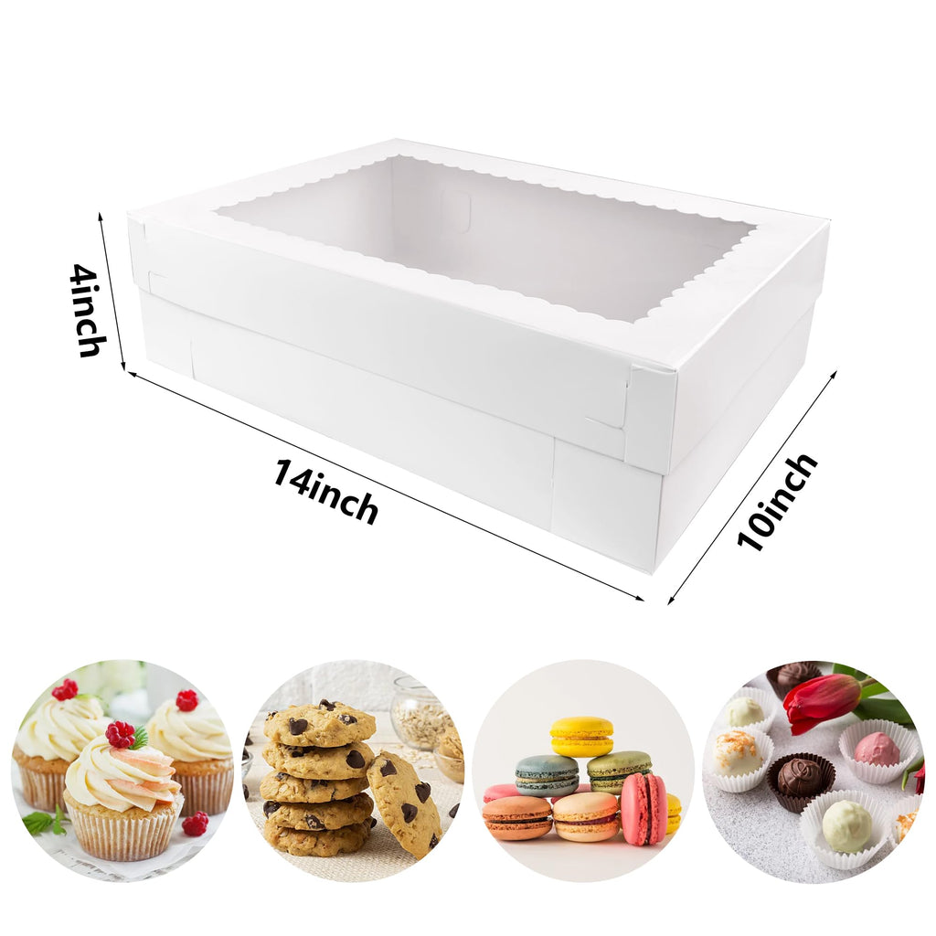 MUMULULU 15 PCS 14x10x4 Inch Cake Boxes with Window White Bakery Boxes Large Treat Box for Donuts Cookies Dessert Cupcakes Pastry Baking Pie Packaging