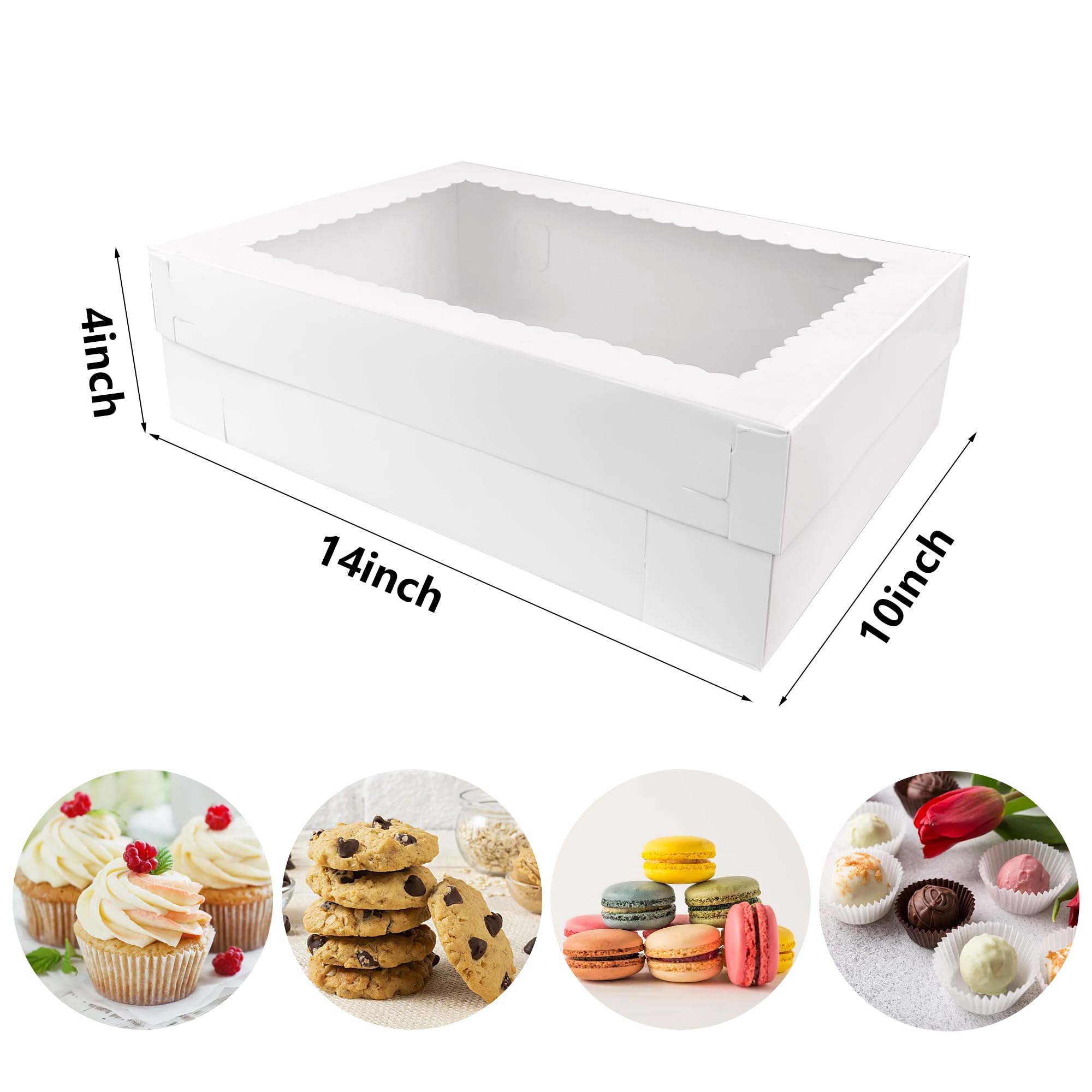 MUMULULU 15 PCS 14x10x4 Inch Cake Boxes with Window White Bakery Boxes Large Treat Box for Donuts Cookies Dessert Cupcakes Pastry Baking Pie Packaging